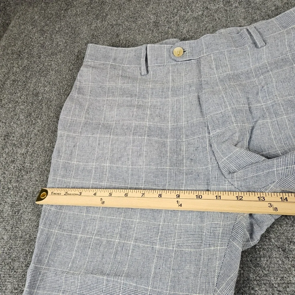 Banana Republic Mens 36 Tailored Linen Blend Plaid Dress Pants Blue White